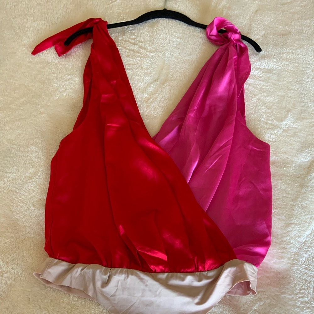 BOTH WORLDS SATIN DRAPE TIE BODYSUIT - RED FUCHSIA NWT
